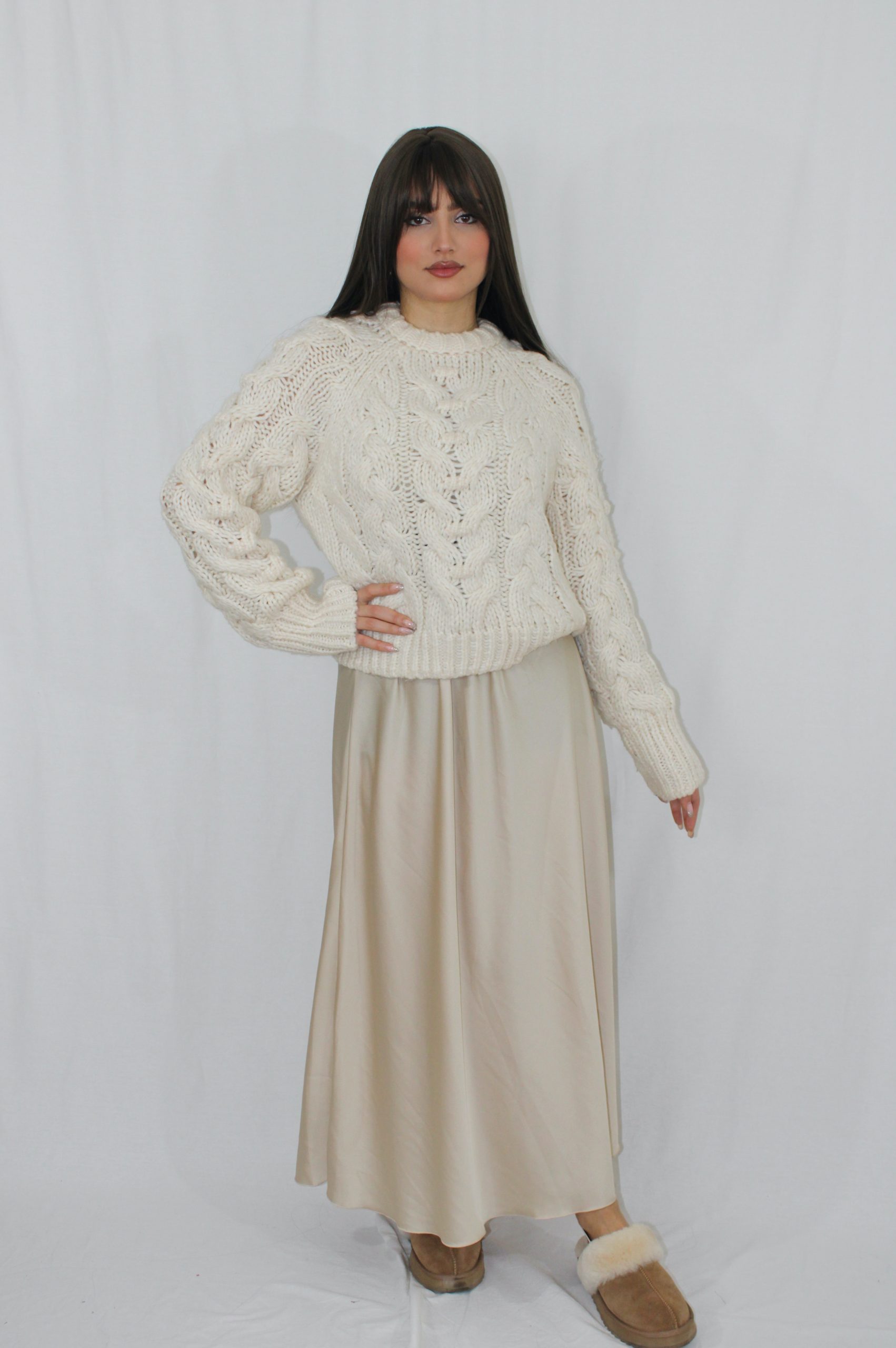 jupe longue satinée beige