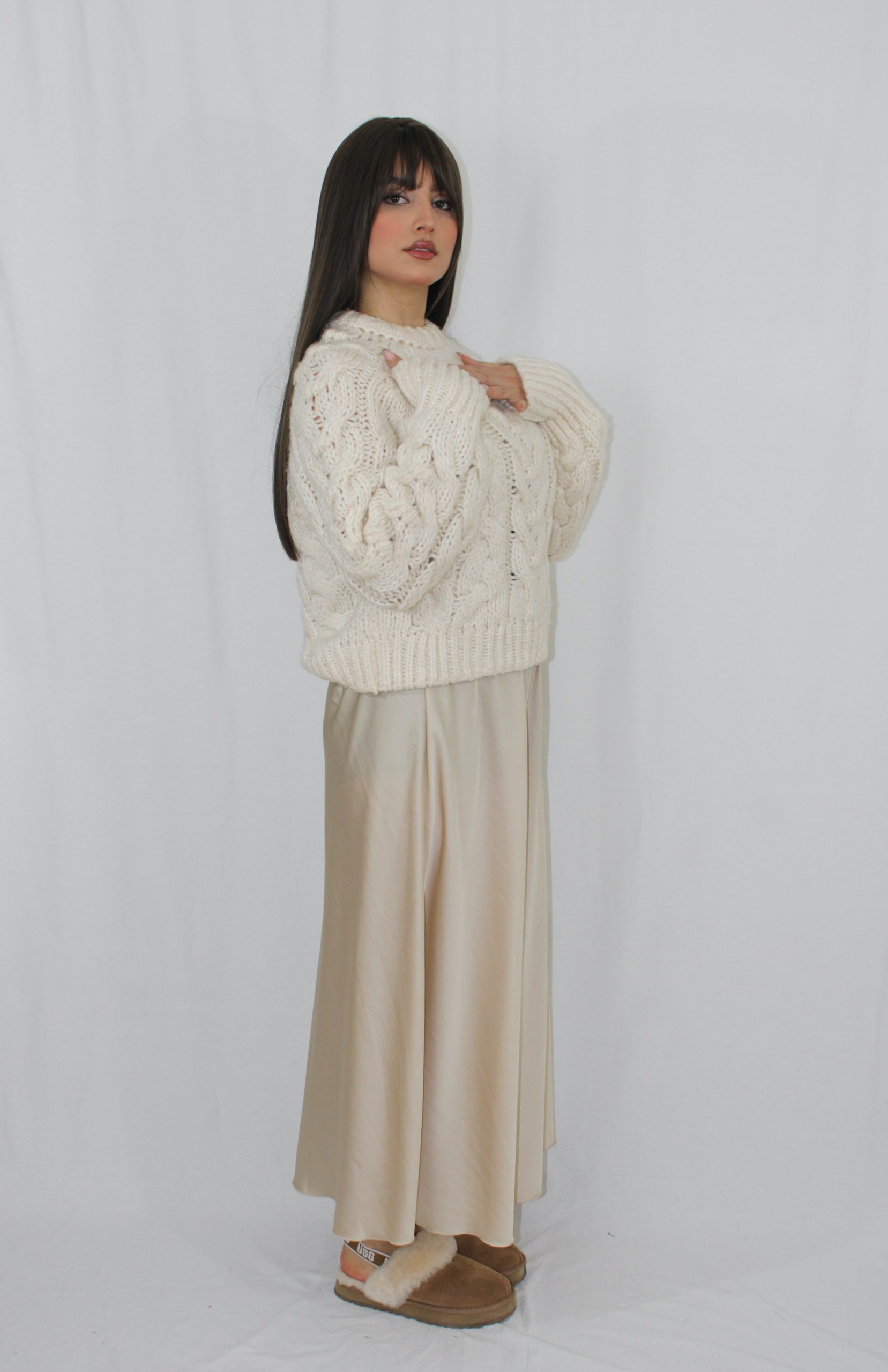 jupe longue satinée beige
